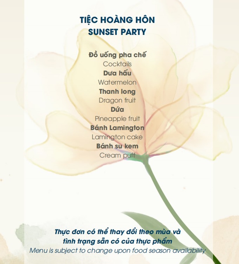 Menu on Sanota Day Cruise Halong Bay Vietnam